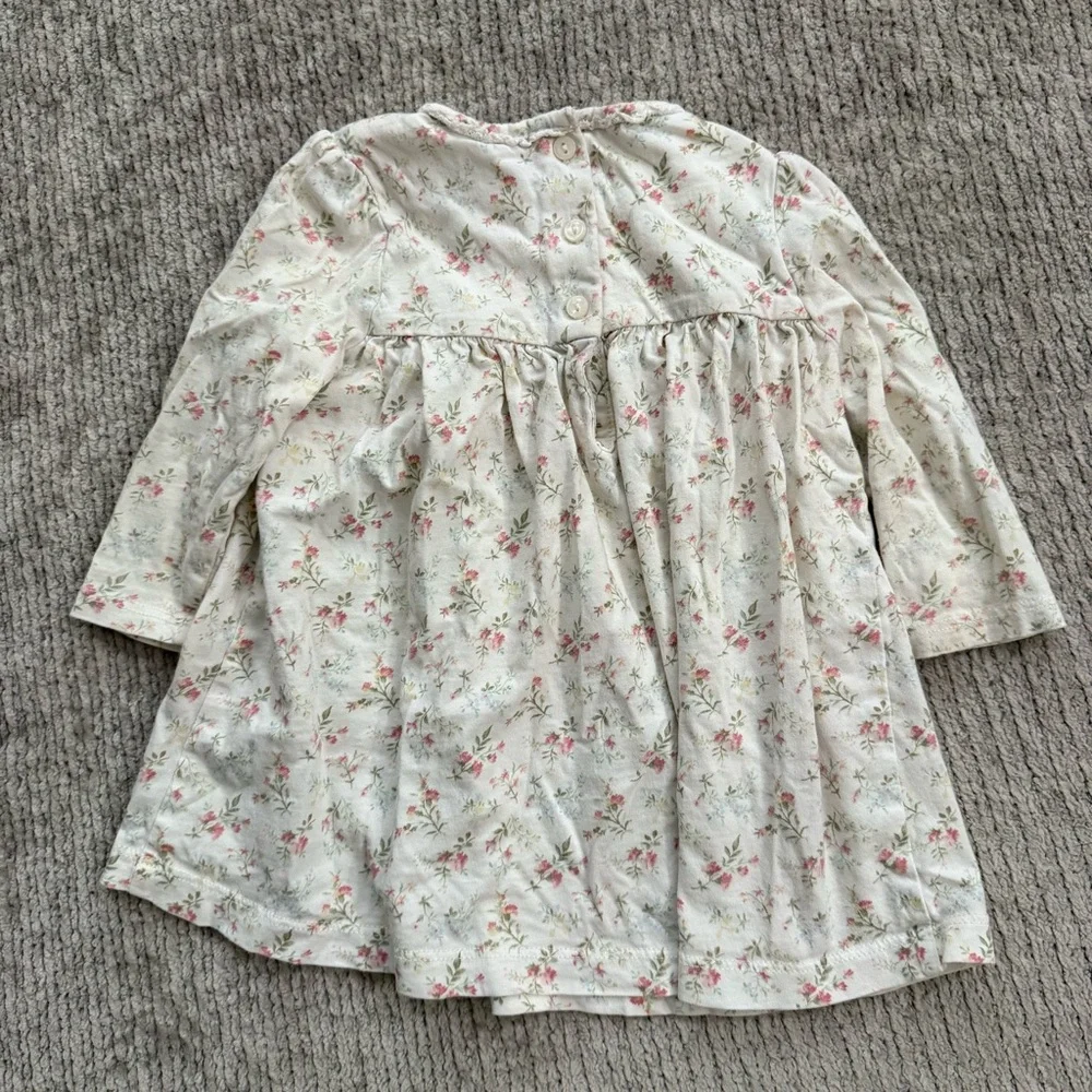 Ralph Lauren‎ Baby Girl Floral Dress 6M Ivory Pink Long Sleeve Cotton